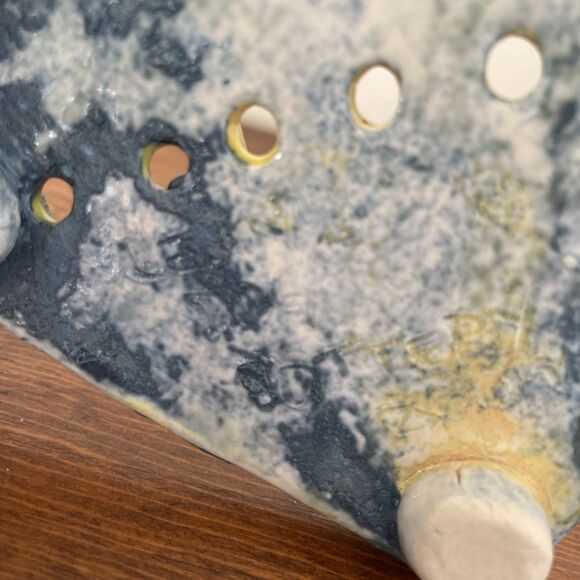 Handmade Pottery Ceramic Soap Dish 3.5‎ Inch Square Yellow Blue Abstract - Picture 5 of 7